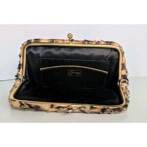 Vintage Garay Faux Fur Leopard Print Kiss Lock Clutch Purse 1960s 70s USA Made